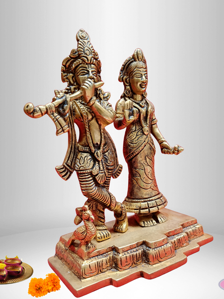 Brass Radha Krishna With Peacock