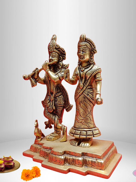 Brass Radha Krishna With Peacock
