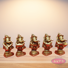 Brass Ganapathy Bappa Idol Set Playing Musical Instruments