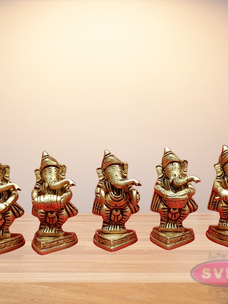 Brass Ganapathy Bappa Idol Set Playing Musical Instruments