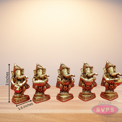 Brass Ganapathy Bappa Idol Set Playing Musical Instruments