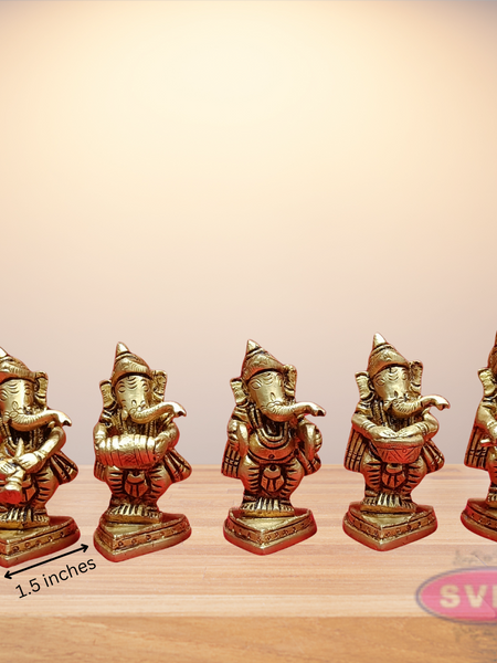 Brass Ganapathy Bappa Idol Set Playing Musical Instruments