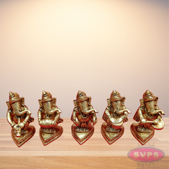 Brass Ganapathy Bappa Idol Set Playing Musical Instruments