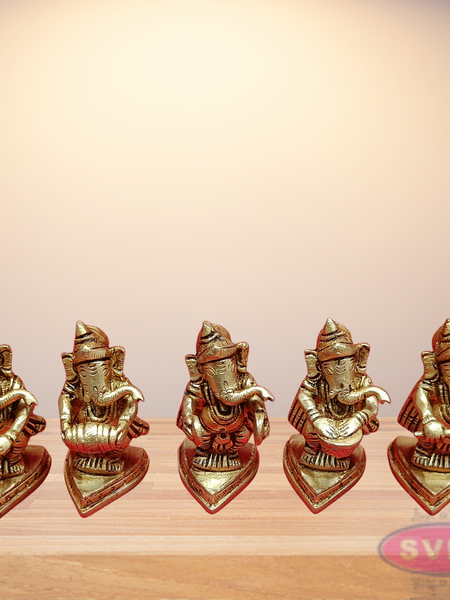 Brass Ganapathy Bappa Idol Set Playing Musical Instruments
