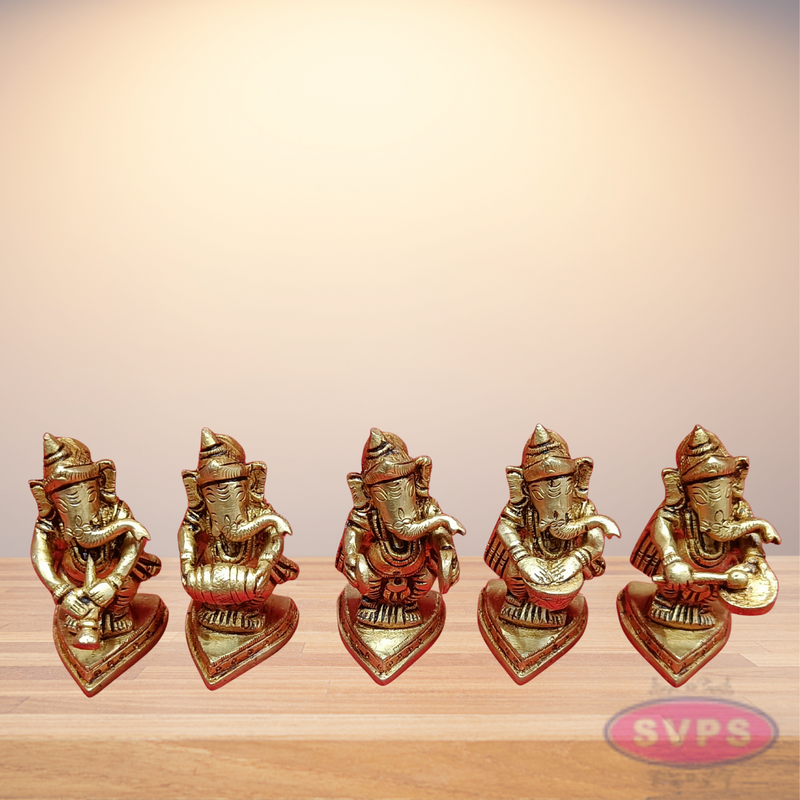 Brass Ganapathy Bappa Idol Set Playing Musical Instruments
