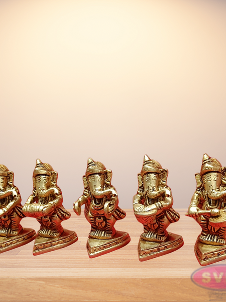 Brass Ganapathy Bappa Idol Set Playing Musical Instruments