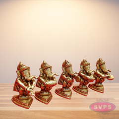 Brass Ganapathy Bappa Idol Set Playing Musical Instruments