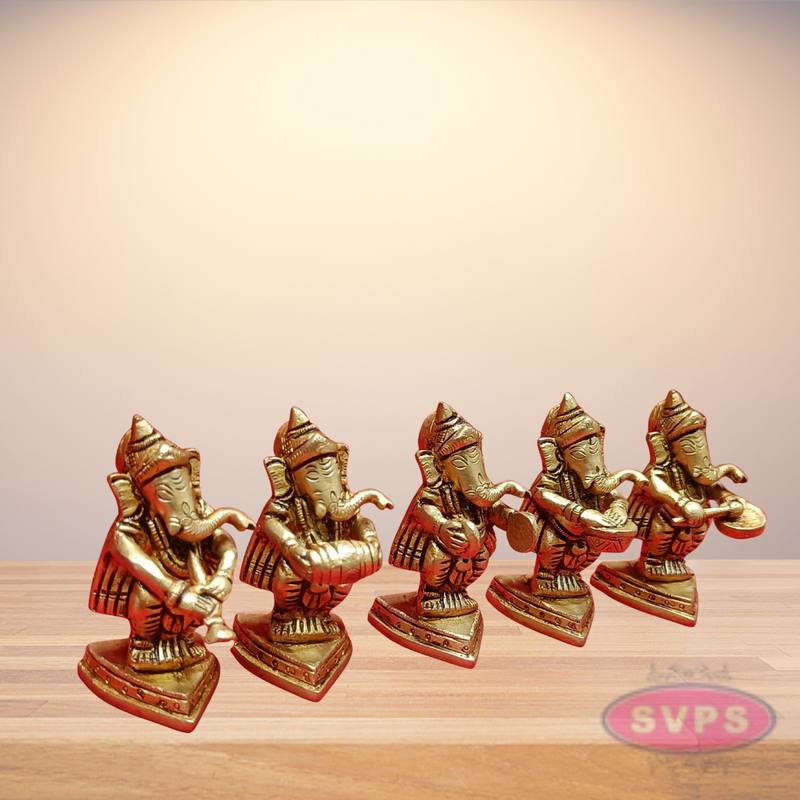 Brass Ganapathy Bappa Idol Set Playing Musical Instruments
