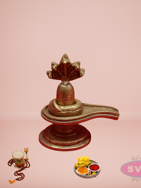 Brass Shiva Lingam With 5 Head Snake / Home Temple