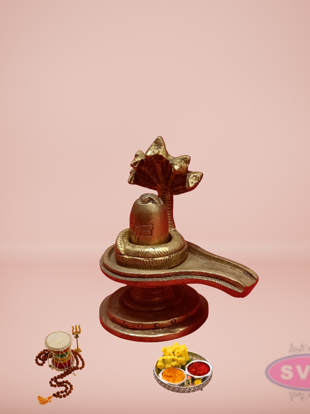 Brass Shiva Lingam With 5 Head Snake / Home Temple