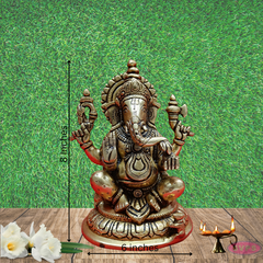 Brass Sitting Ganapathy With Rat / 8 Inches