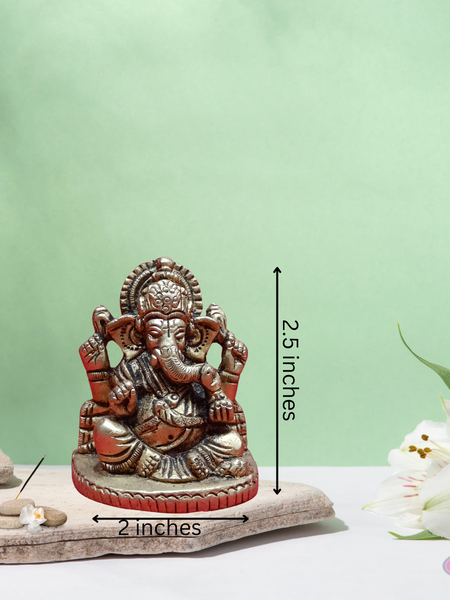 Brass Sitting Ganesha Idol - 2.5 inches