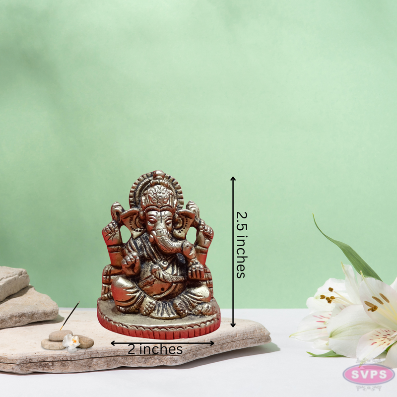 Brass Sitting Ganesha Idol - 2.5 inches