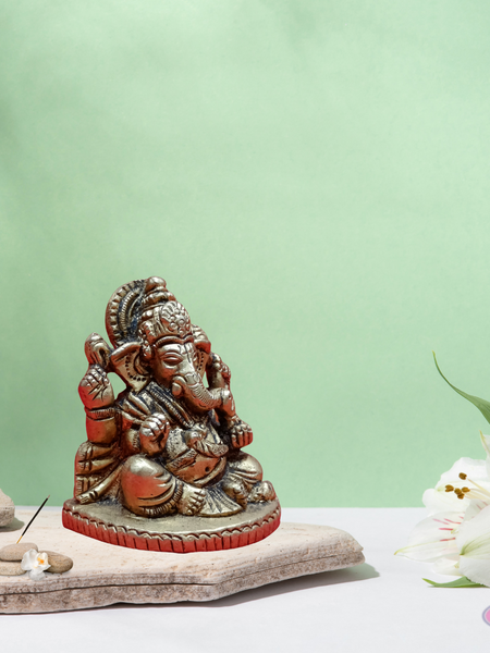 Brass Sitting Ganesha Idol - 2.5 inches