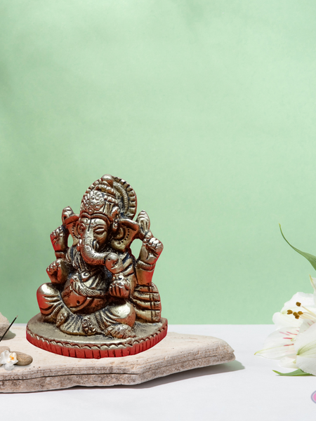 Brass Sitting Ganesha Idol - 2.5 inches