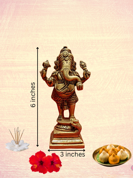 Brass Standing Lord Ganesha Statue Antique Finish