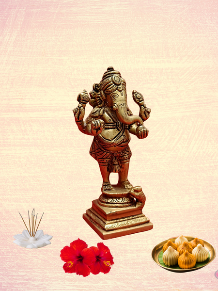 Brass Standing Lord Ganesha Statue Antique Finish