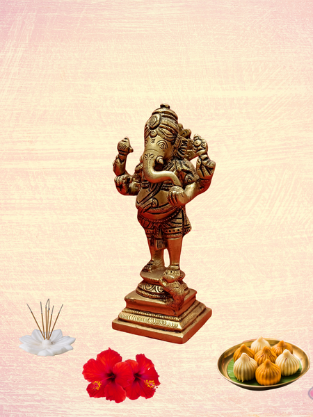 Brass Standing Lord Ganesha Statue Antique Finish