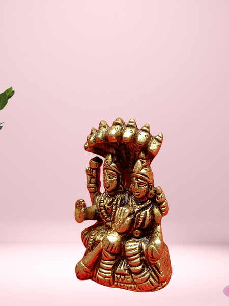 Brass Vishnu Lakshmi With Adisesha /Small Size