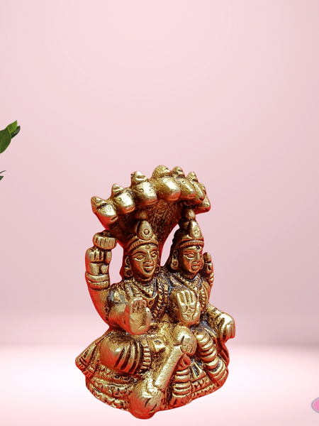 Brass Vishnu Lakshmi With Adisesha /Small Size