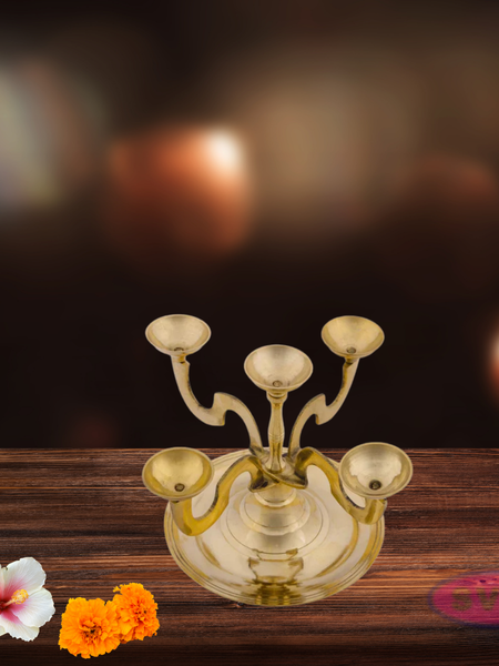 Brass camphor / Karpoor Panch Aarti Diya / 5 Face Jyoti Diya