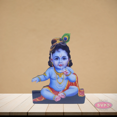 Wooden Shree Butter Krishna Table Stand / Wall Hanging Photo Cutout