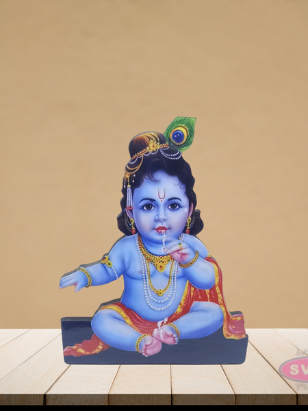 Wooden Shree Butter Krishna Table Stand / Wall Hanging Photo Cutout