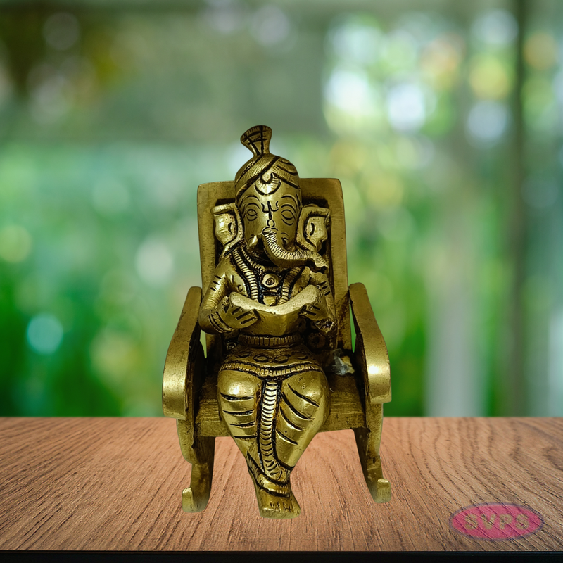Brass Ganesh on Chair Idol – Antique Finish Lord Ganesha Statue for Pooja & Home Décor