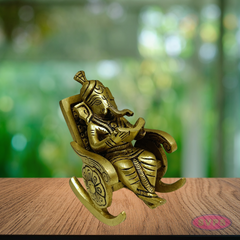 Brass Ganesh on Chair Idol – Antique Finish Lord Ganesha Statue for Pooja & Home Décor