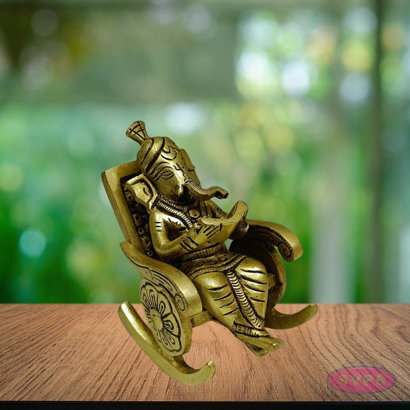 Brass Ganesh on Chair Idol – Antique Finish Lord Ganesha Statue for Pooja & Home Décor