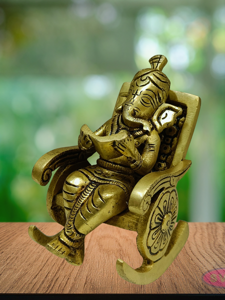 Brass Ganesh on Chair Idol – Antique Finish Lord Ganesha Statue for Pooja & Home Décor