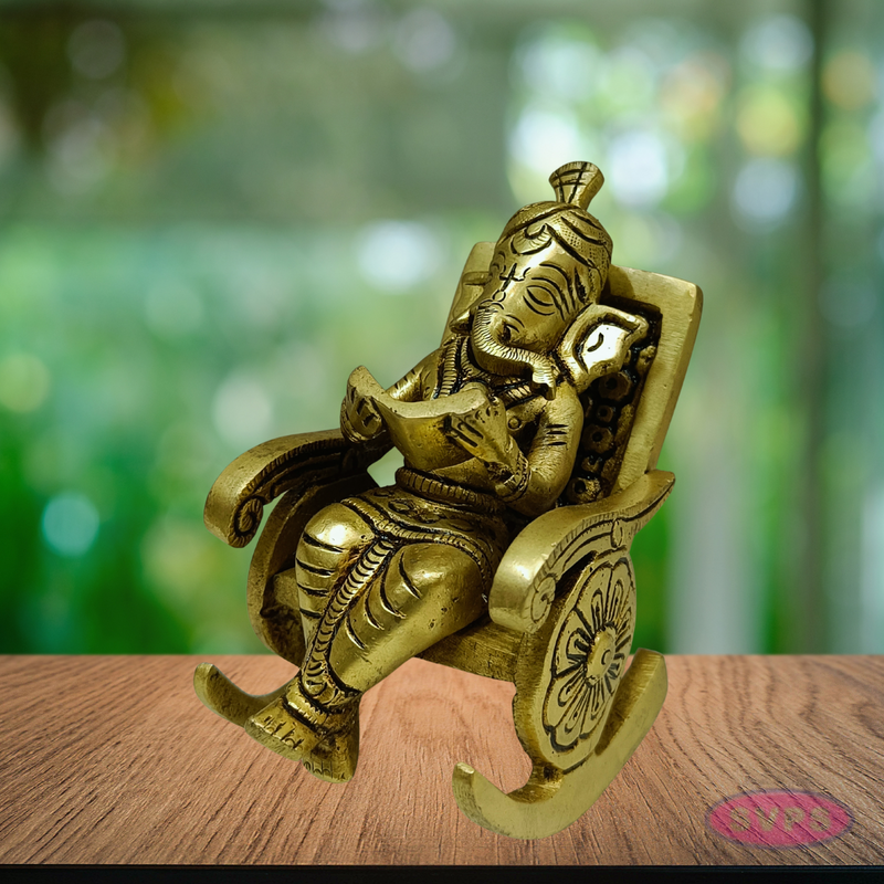 Brass Ganesh on Chair Idol – Antique Finish Lord Ganesha Statue for Pooja & Home Décor