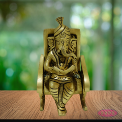 Brass Ganesh on Chair Idol – Antique Finish Lord Ganesha Statue for Pooja & Home Décor