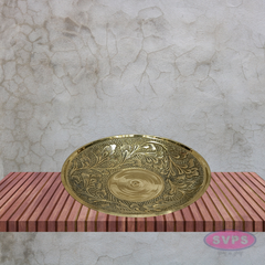 Vintage Style Brass Coffee Cup & Saucer Set with Floral Engraving
