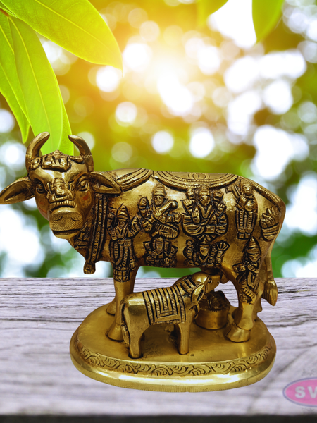 Brass Kamadhenu Gomatha with Calf – Auspicious Home Decor