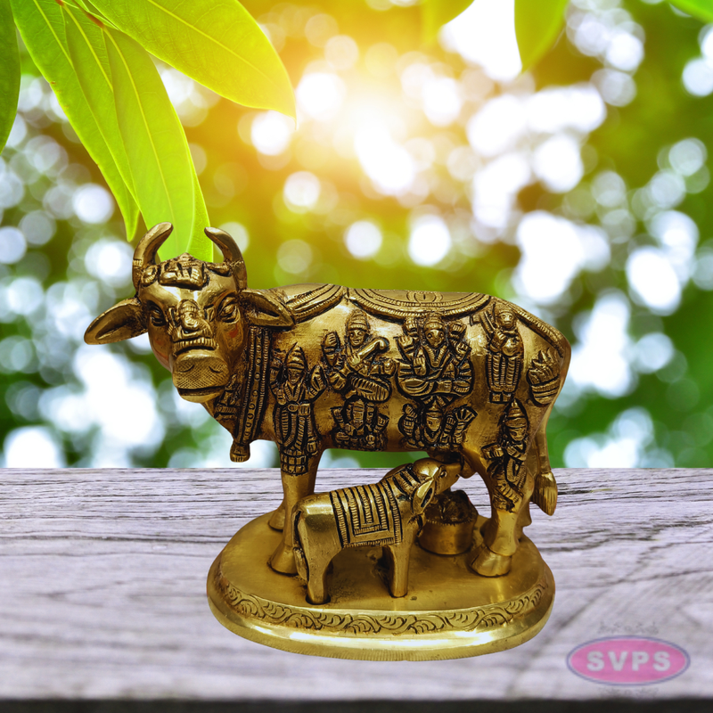 Brass Kamadhenu Gomatha with Calf – Auspicious Home Decor