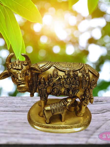 Brass Kamadhenu Gomatha with Calf – Auspicious Home Decor