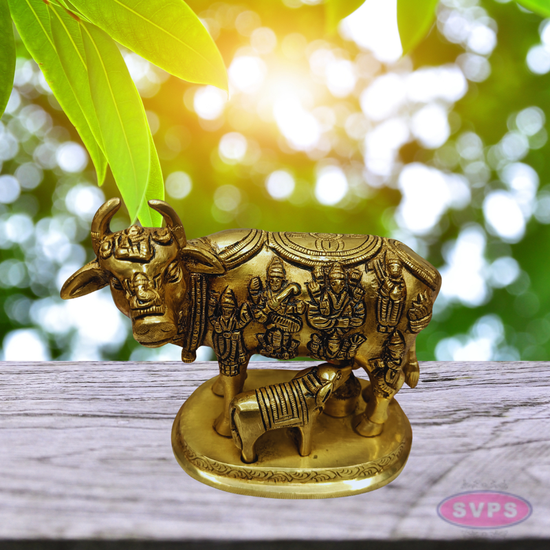 Brass Kamadhenu Gomatha with Calf – Auspicious Home Decor
