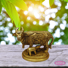 Kamadhenu Cow with Calf Brass Idol (Gods Embossed Design)