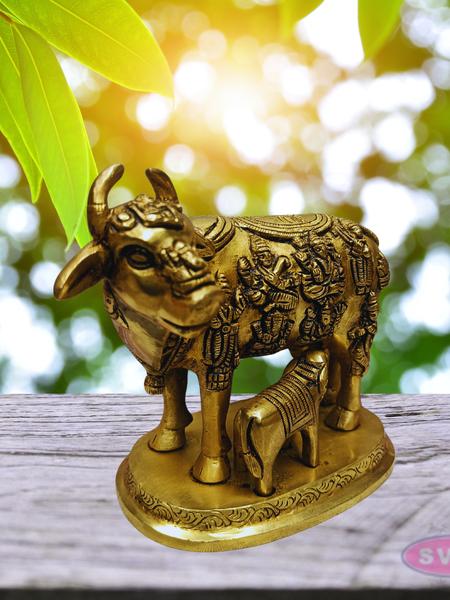 Brass Kamadhenu Gomatha with Calf – Auspicious Home Decor