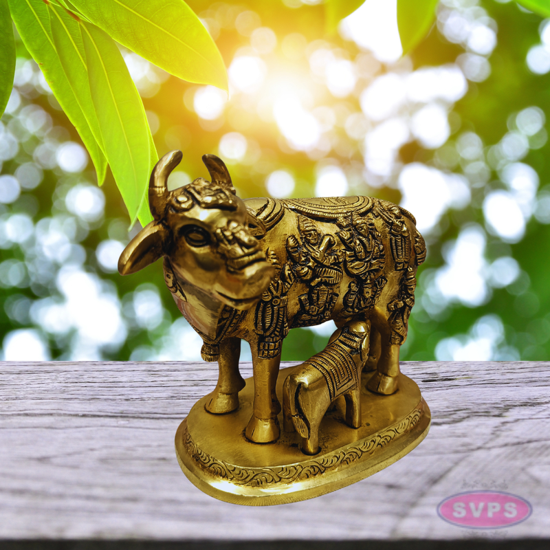 Brass Kamadhenu Gomatha with Calf – Auspicious Home Decor