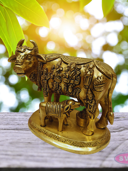 Brass Kamadhenu Gomatha with Calf – Auspicious Home Decor