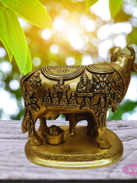 Brass Kamadhenu Gomatha with Calf – Auspicious Home Decor