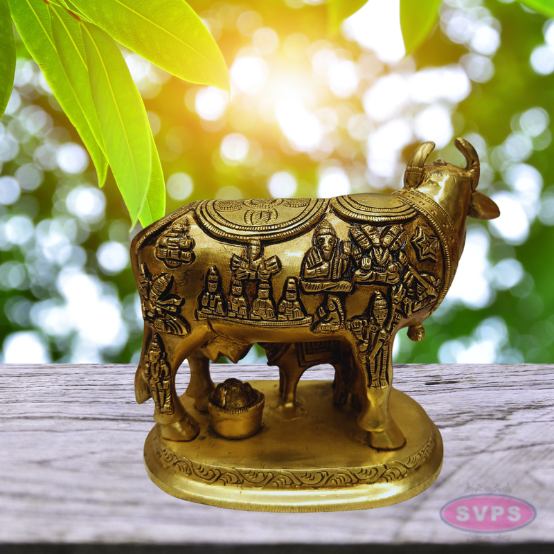 Brass Kamadhenu Gomatha with Calf – Auspicious Home Decor