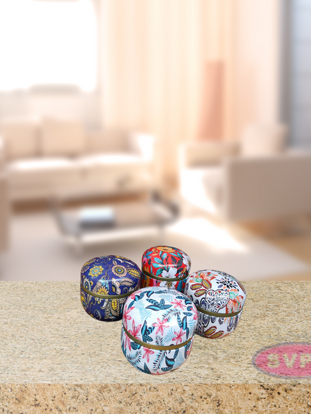 Floral Design Round Shaped Tin  Decorative Boxes / Return Gifts