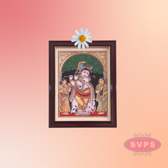 Flute Krishna with Bama and Rukmani Antique Photo Frame