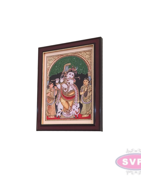 Flute Krishna with Bama and Rukmani Antique Photo Frame