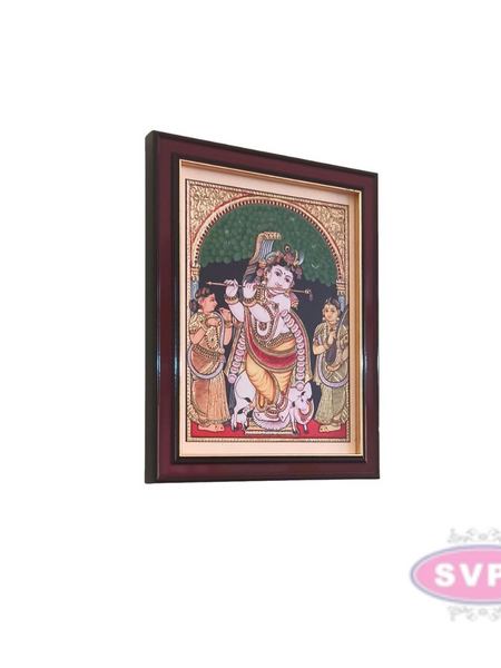 Flute Krishna with Bama and Rukmani Antique Photo Frame