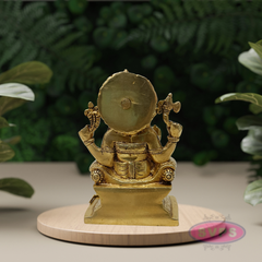 Brass Lord Ganesha Idol Sitting on Throne – 6.5 Inch Decorative Statue