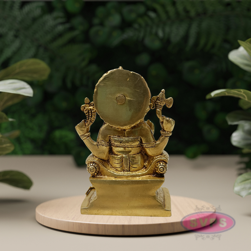 Brass Lord Ganesha Idol Sitting on Throne – 6.5 Inch Decorative Statue